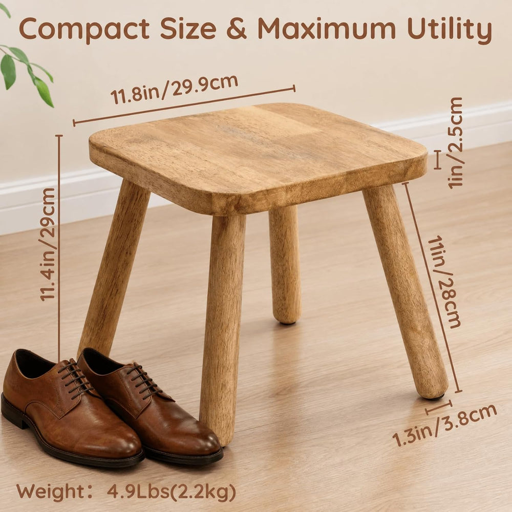 Youeon 12 Inch Square Solid Wooden Step Stool, Non-Slip One Step Stool for Ad...