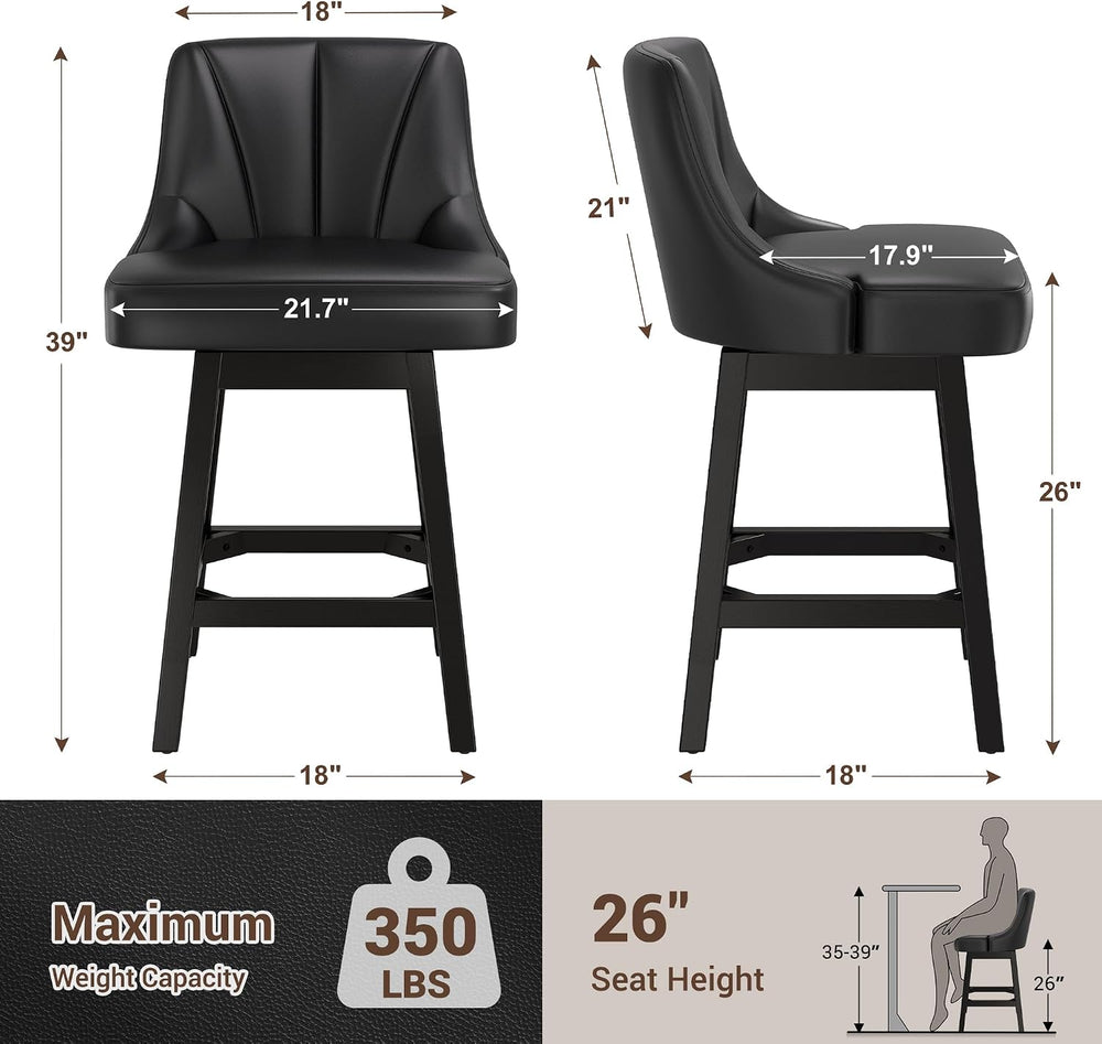 YaFiti 26" Swivel Bar Stools Set of 2 with Back & Wood Legs, Leather...