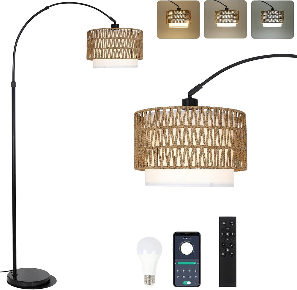 eyassi Arc Floor Lamp with Remote, Modern LED Floor Lamp with Dimmable Bulb, ...