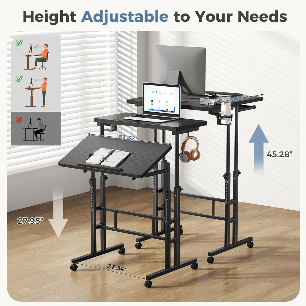 DUMOS Rolling Standing Desk, Walking Pad Desk, Split Top Computer Cart