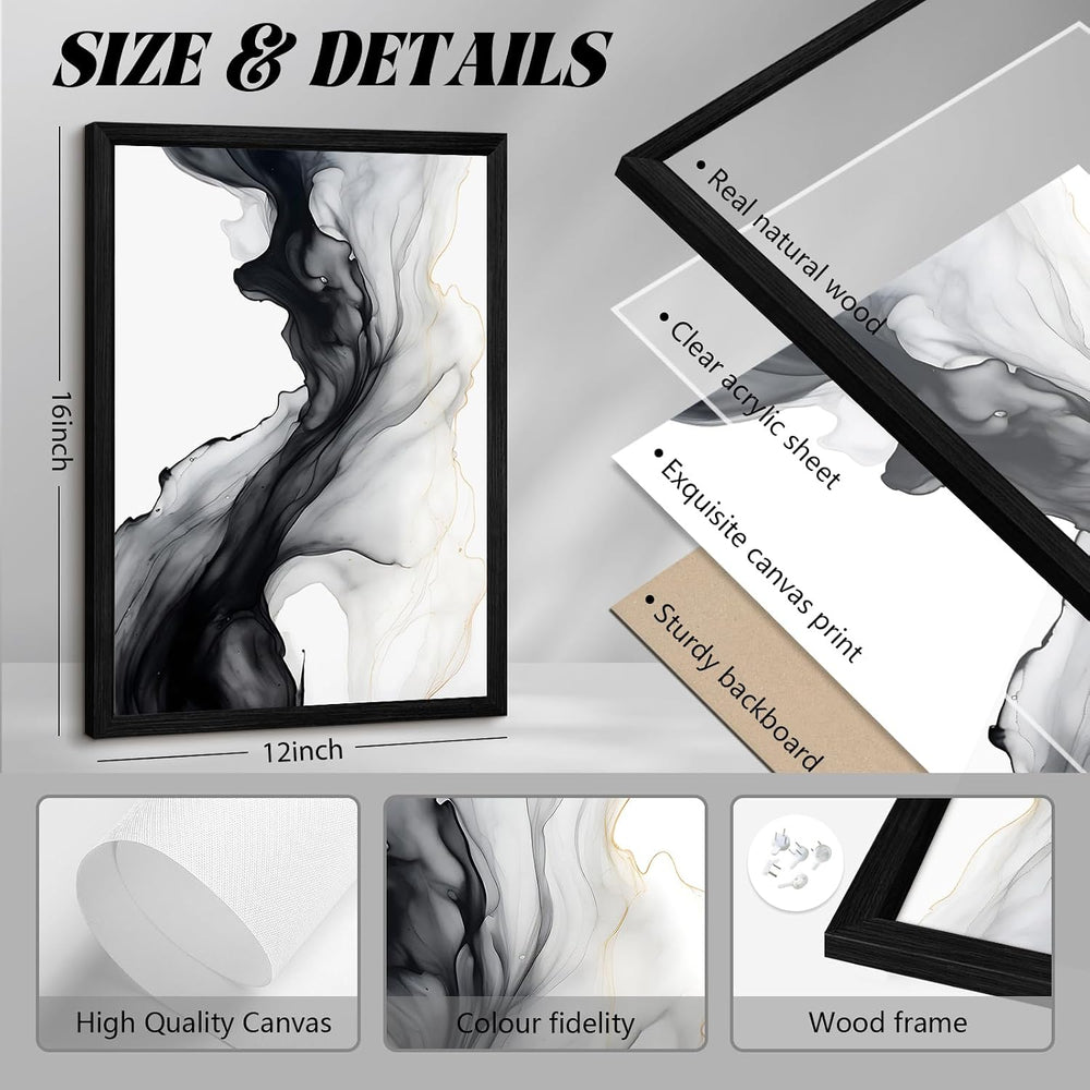 Black White Abstract Wall Art Decor Set of 3 Modern Wall Art Minimalist Canva...