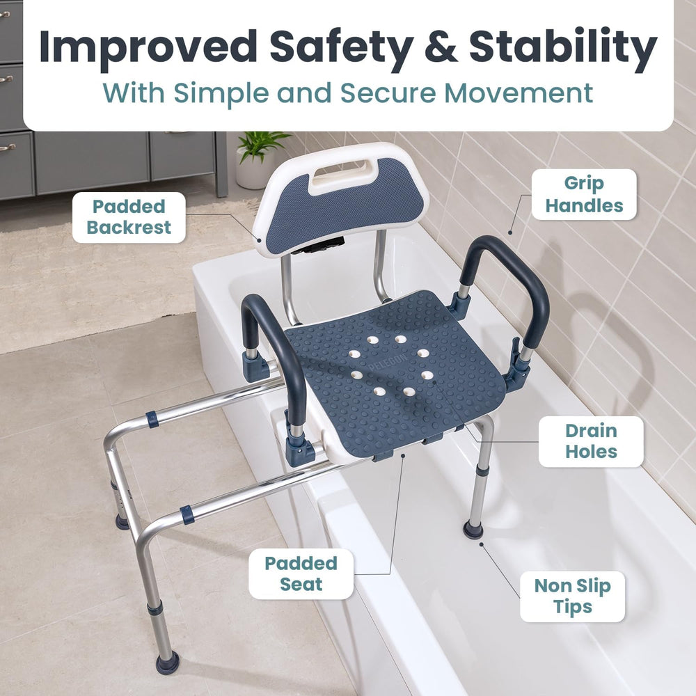 Sliding Shower Chair Tub Transfer Bench with Swivel Seat, Shower Bench for El...