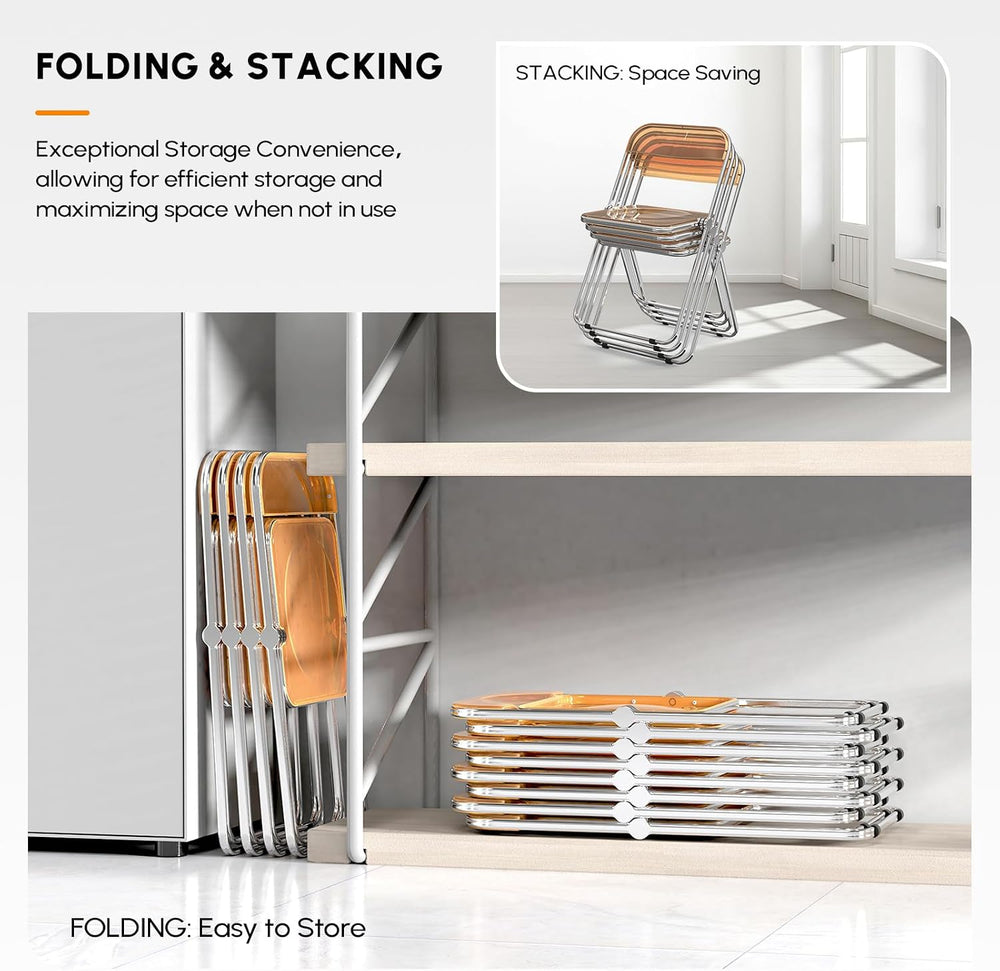 VINGLI Acrylic Folding Chairs 4 Pack, Clear Chair Foldable and Stackable, Pla...