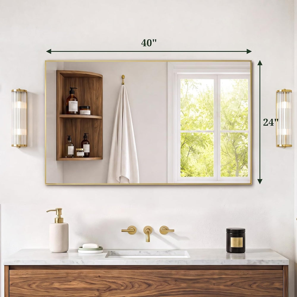Bathroom Mirror 40x24 Inch, Gold Metal Framed Mirror for Wall