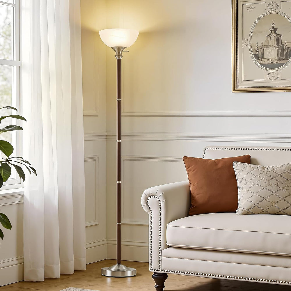 EJIAXIN 72" Wood Torchiere Floor Lamp with Glass Shade Walnut Standing Lamp