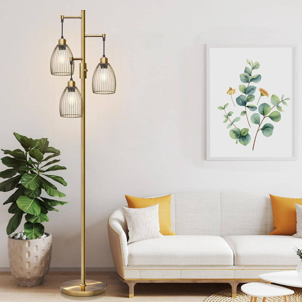 Dimmable Floor Lamp, Industrial Floor Lamps for Living Room, Antique Brass Tr...