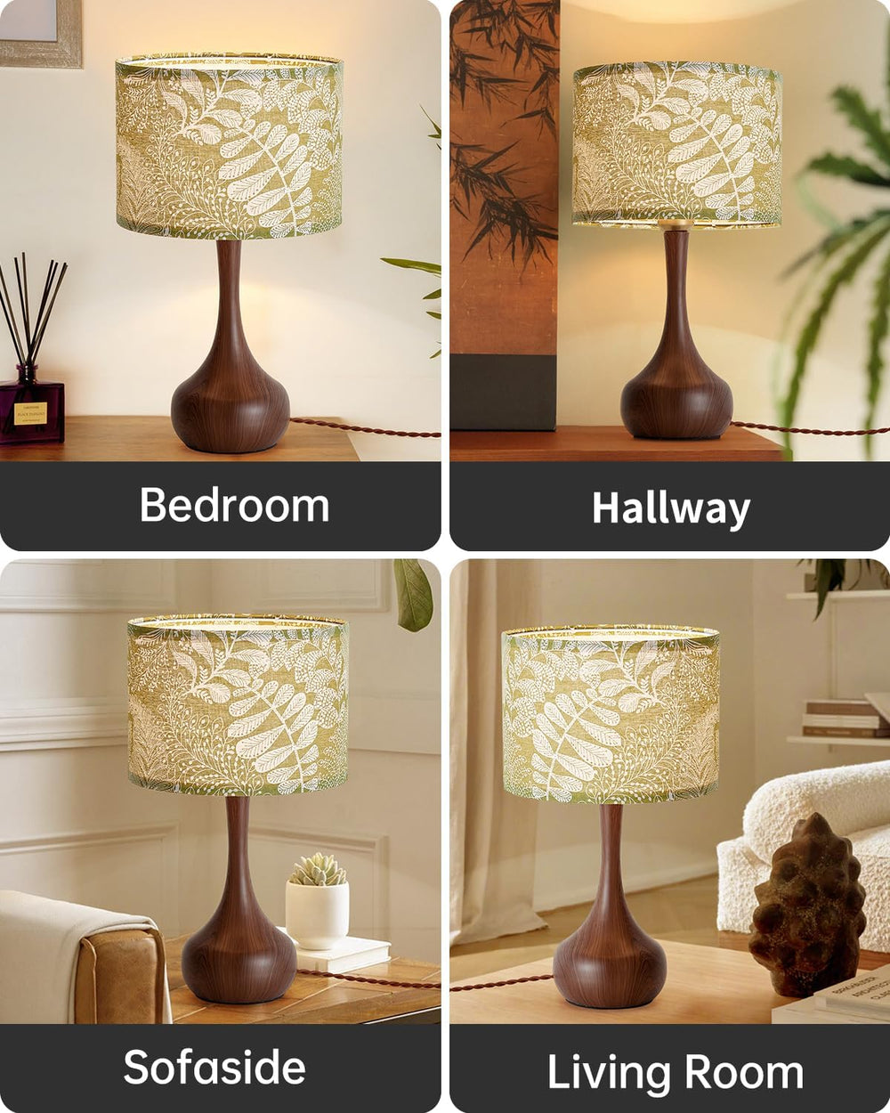 17" Small Green Shade Red Brown Table Lamp Set of 2 for Bedroom Living Room