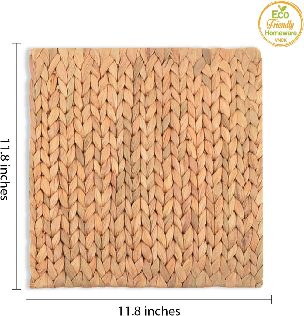 Square Placemats Set of 6, Water Hyacinth Woven Placemats for Dining Table, B...