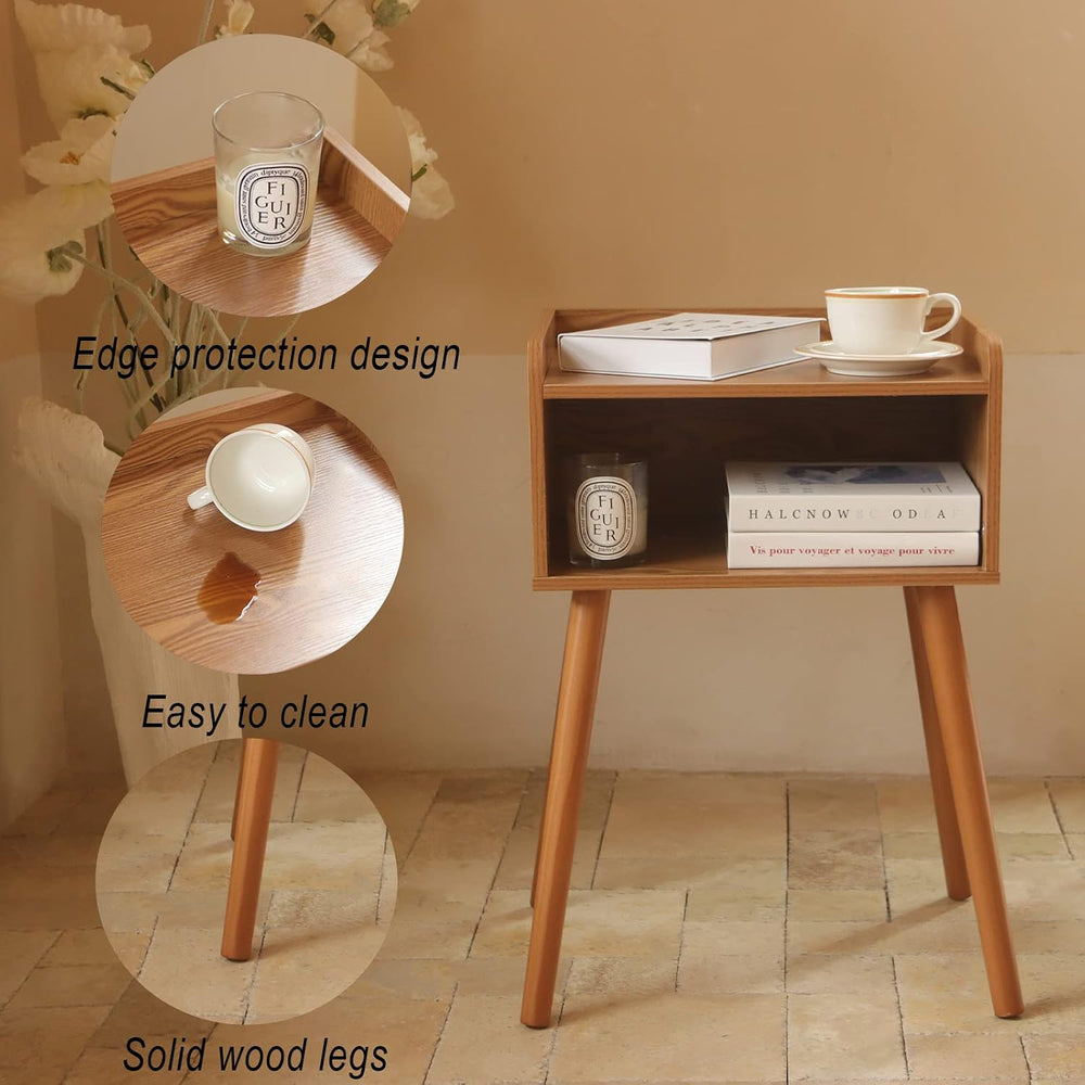 MaxSmeo Nightstand, Mid Century Brown Side Table Bedroom with Storage