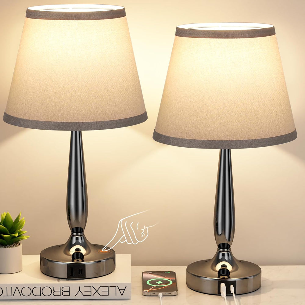 Kakanuo Touch Table Lamp for Bedroom, Small Bedside Lamp with USB C Port