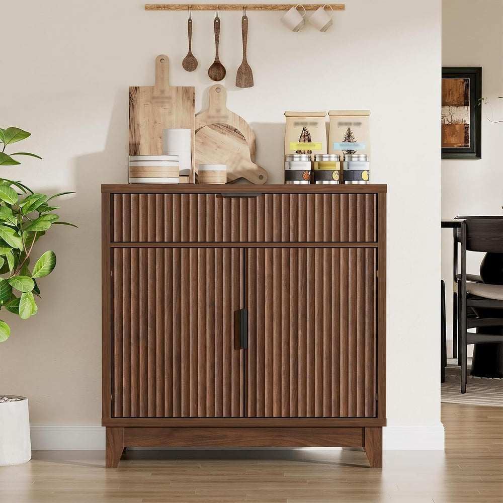 Vabches 32" Fluted Sideboard Buffet Cabinet with Storage, Walnut