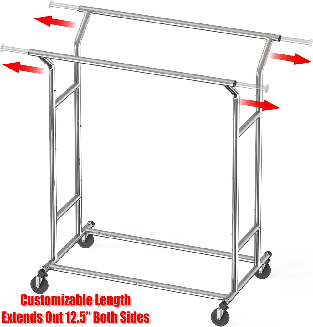 Simple Houseware Heavy Duty Double Rail Clothing Garment Rack, Chrome