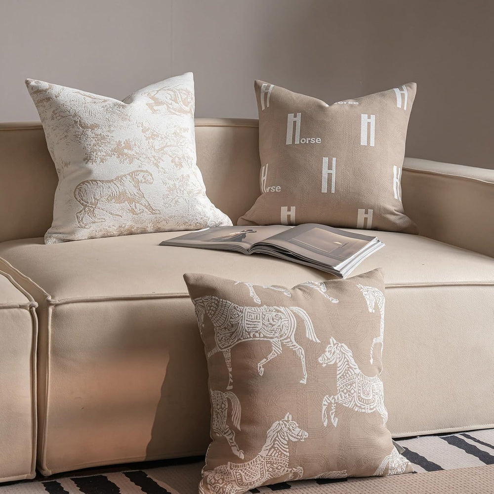 Croker Horse 18x18'' Inches Throw Pillow Cushion Cover - Beige Royal ...