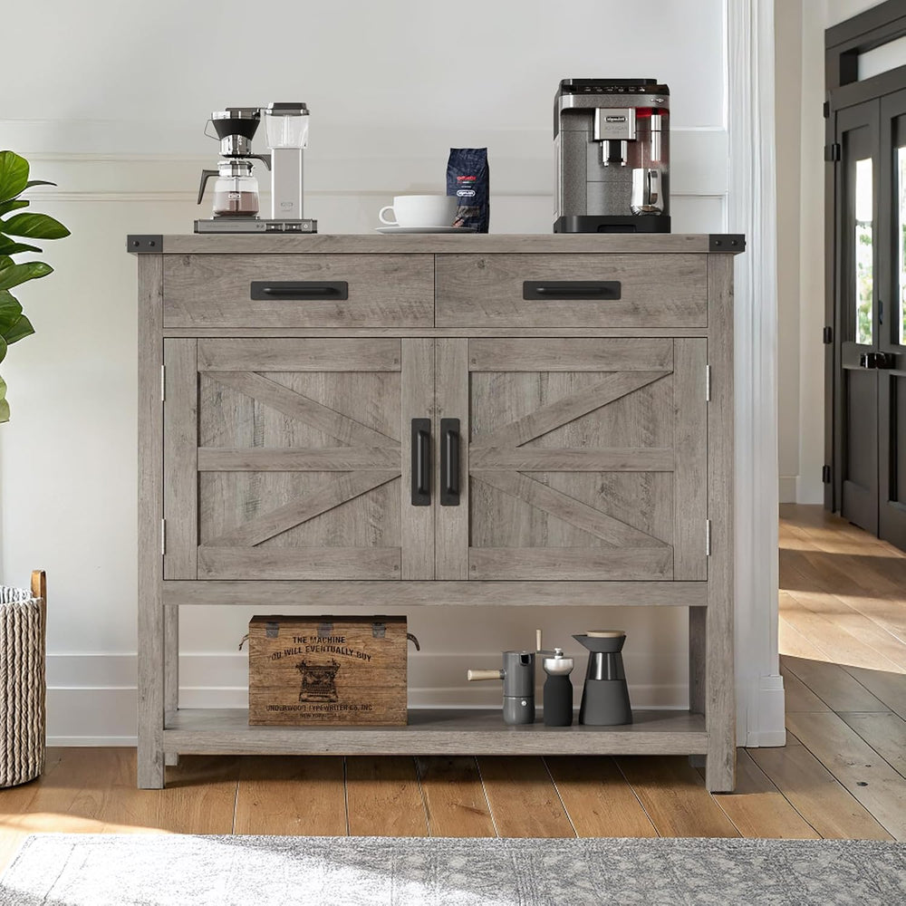 GARVEETECH 35.4" Farmhouse Console Table with 2-Door Cabinet & 2 Dra...