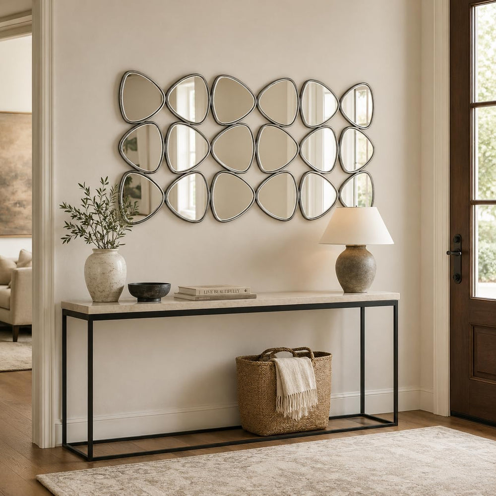 Large Geometric Decorative Wall Mirror, 47.2 x 23.6 in, Silver Foil