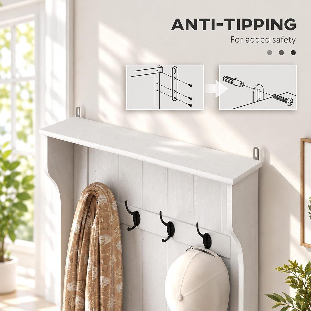 HOMCOM Hall Tree with Shoe Storage, Entryway Coat Rack with Bench, White