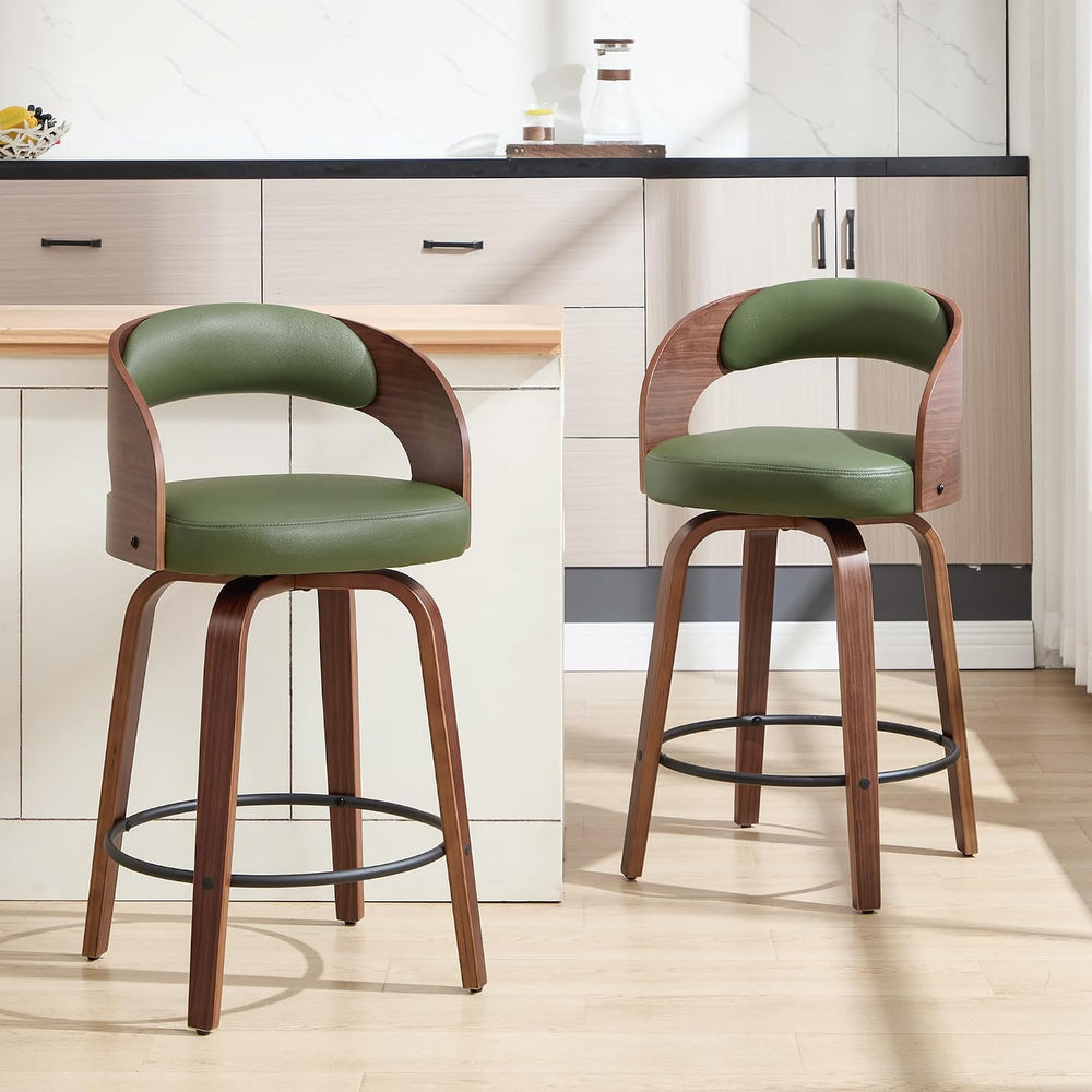 Swivel Bar Stools Set of 2,26" Faux Leather Upholstered Counter Height B...