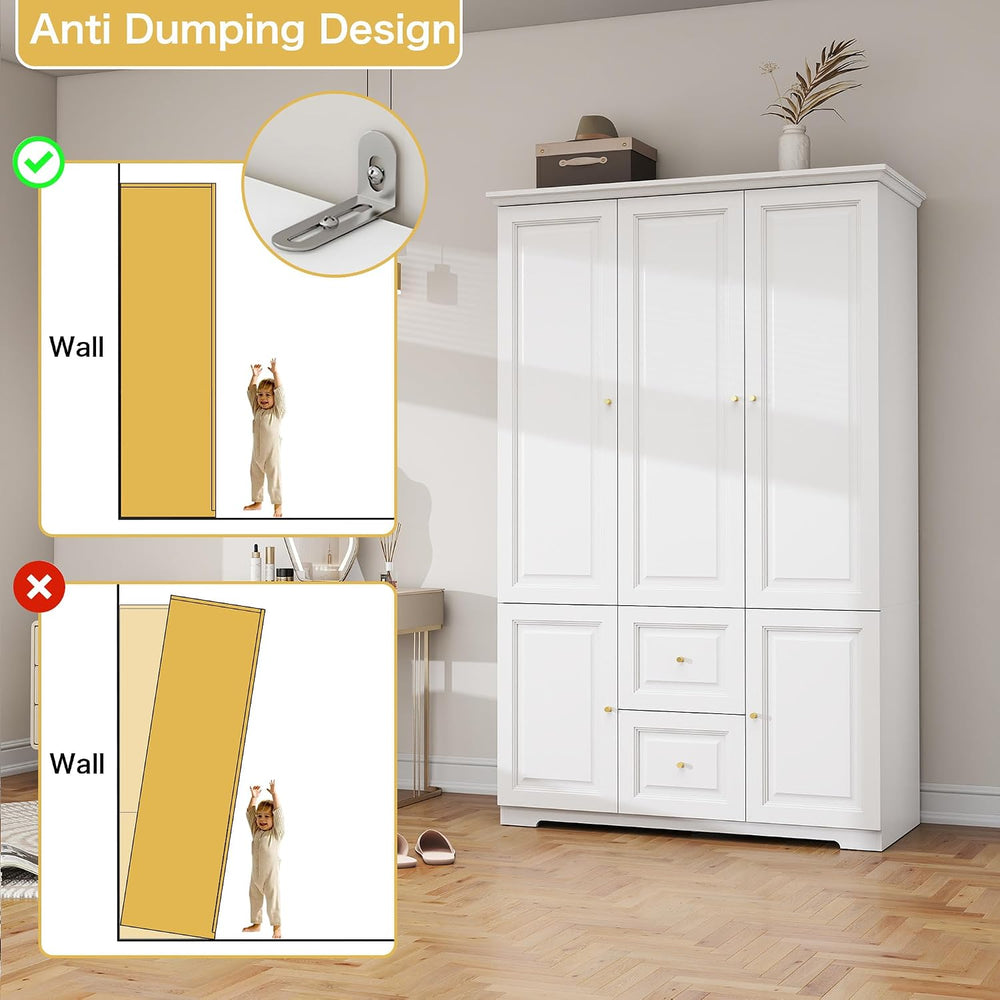 White Armoire Wardrobe Closet with 2 Drawers: 75" H x 47" W