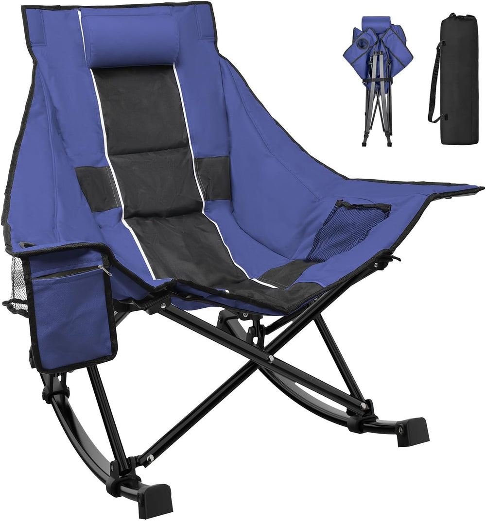 Slendor Rocking Camping Chair, 37" Wide Large High Backrest Folding Chair