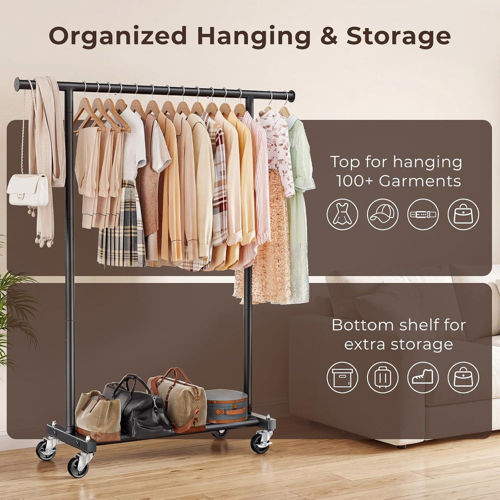 Clothing Rack for Hanging Clothes, 45" Wide Rolling Clothes Rack, Metal ...