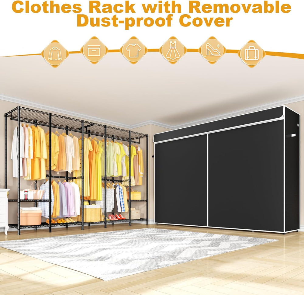 ULIFHOME H50C Clothes Rack with Cover, Large Covered Clothing Rack, Black