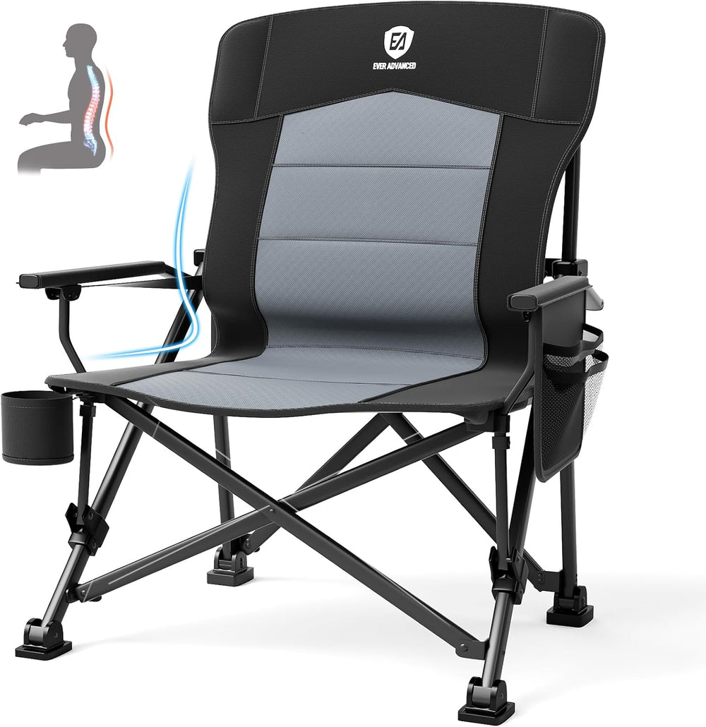 EVER ADVANCED Oversized Folding Camping Chair for Adults with Adjustable Lumb...