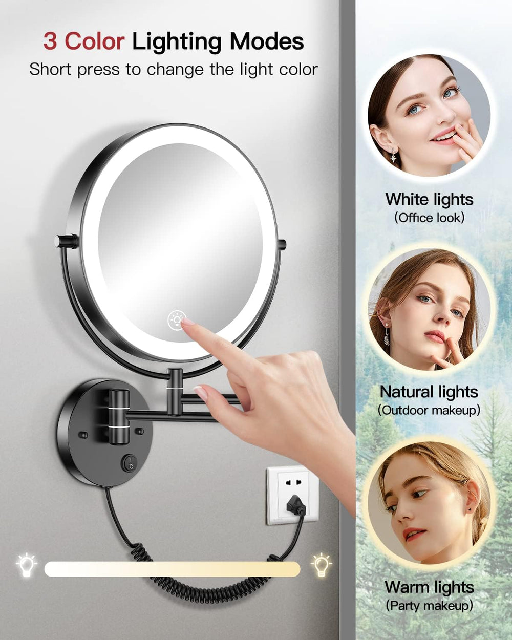 Gospire 9" Wall Mounted Lighted 10X Magnification Double-Sided LED Mirror