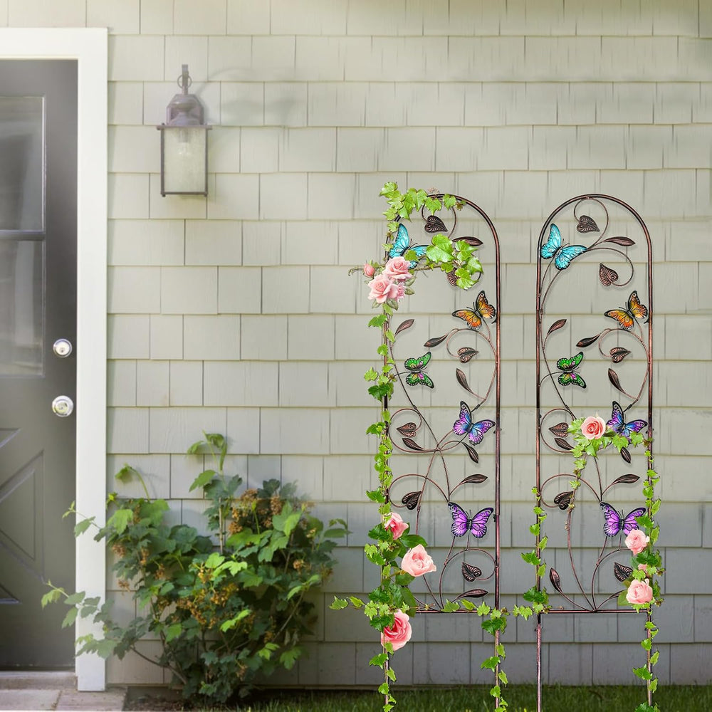 aboxoo 2-Pack Butterfly Metal Garden Trellis for Climbing Plants