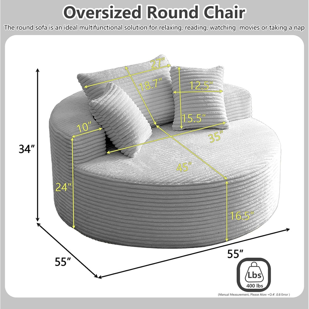 55''Oversized Round Chaise Longue Chair Indoor, Boneless Chair Round ...