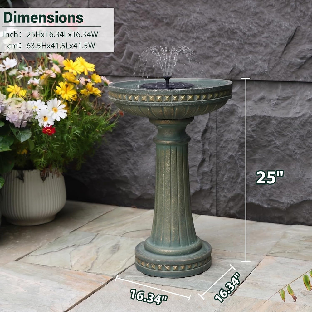 Sunlinua 24H Bird Bath Outdoor Water Fountain with Solar Pump