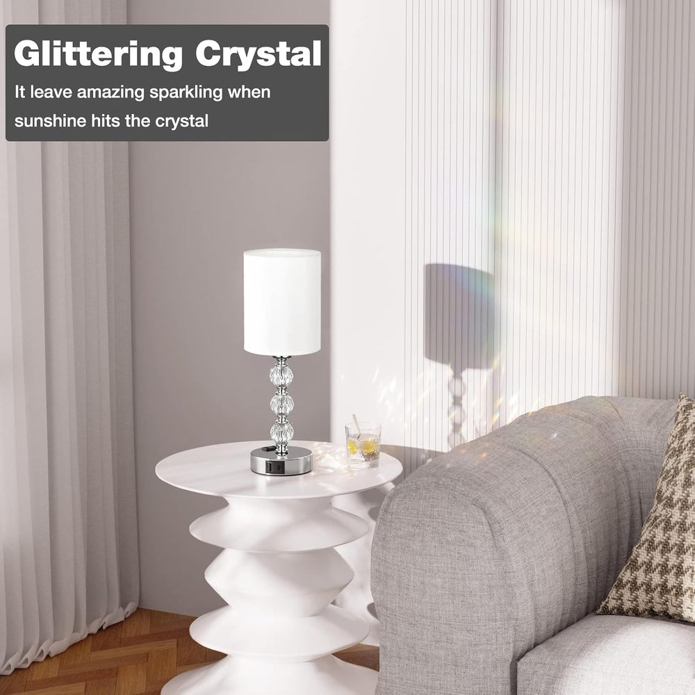 Crystal Touch Lamps for Nightstand, 3 Way Dimmable with Charging Station