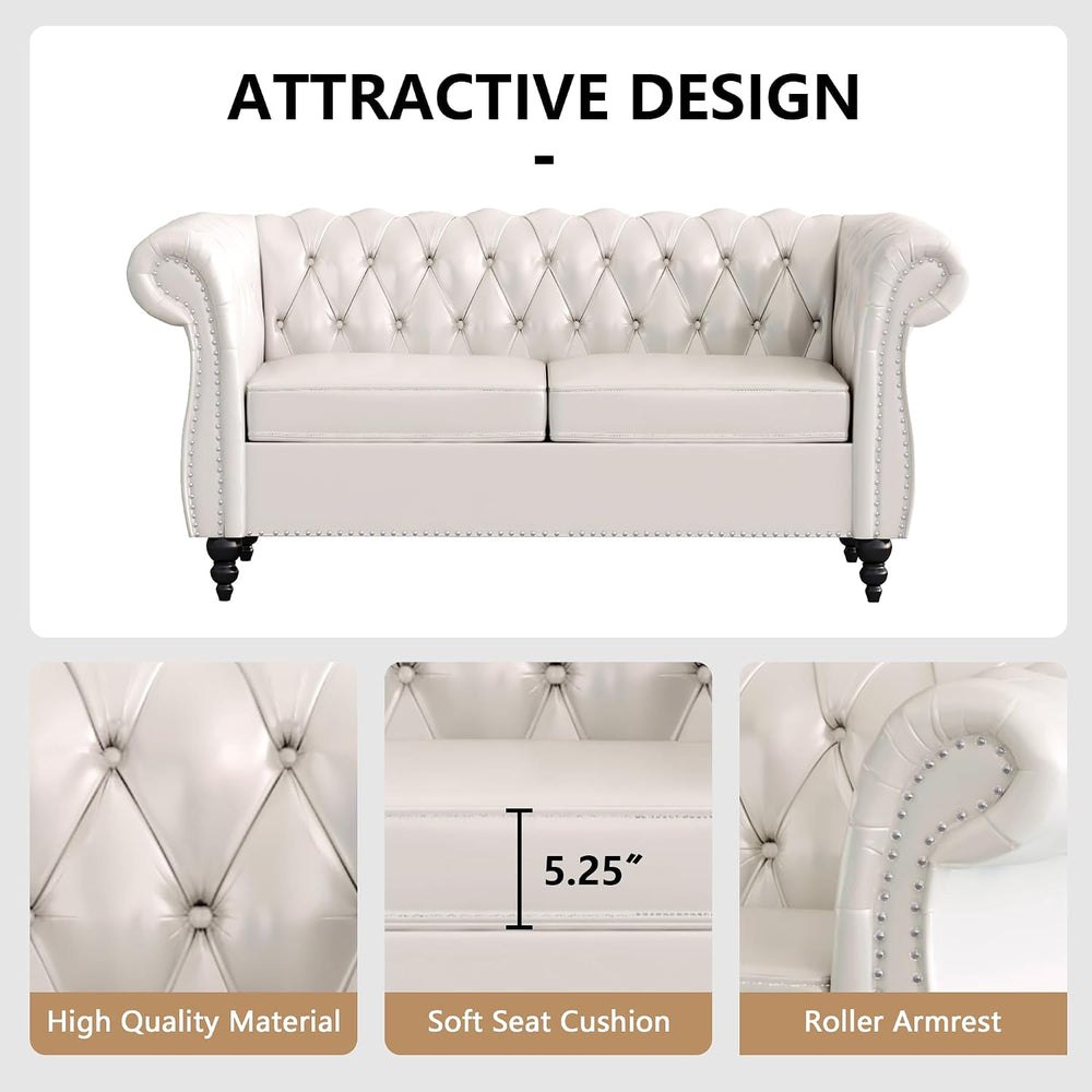2 Piece Living Room Furniture Set, Faux Leather Loveseat and Chair Set, Mid C...