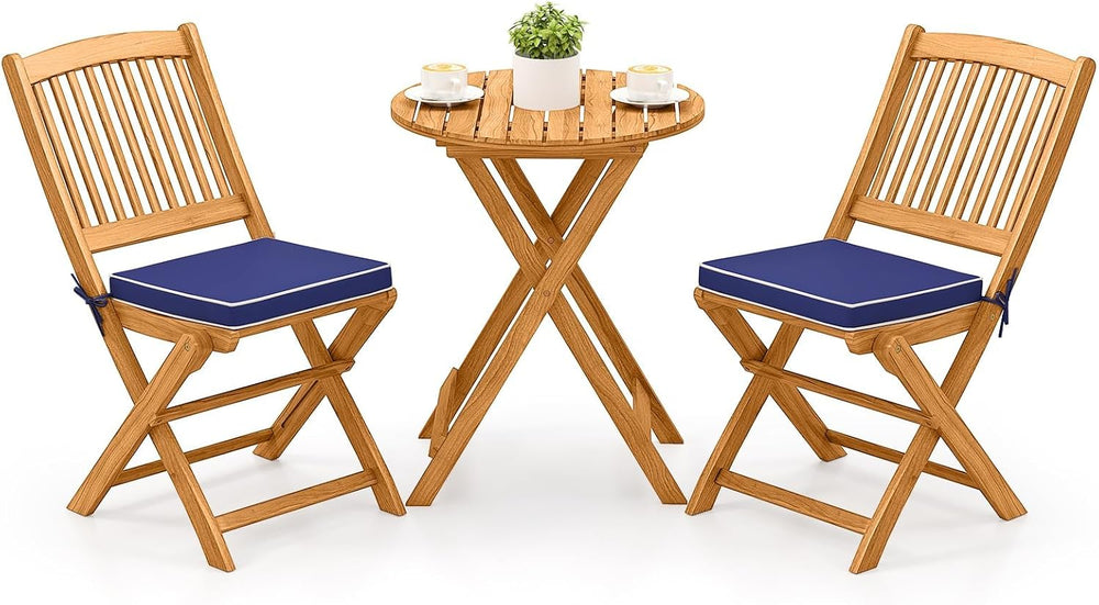 Tangkula 3 Pieces Acacia Wood Patio Folding Bistro Set, Outdoor Table and Cha...