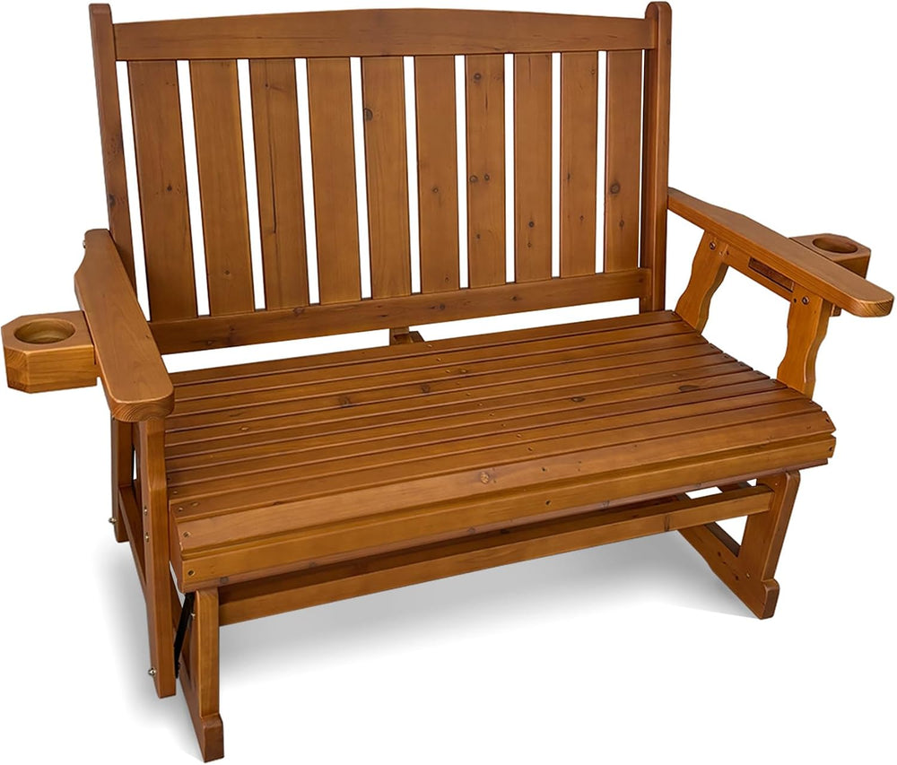 Fortune Candy Wooden Patio Glider, Slat Back, Cedar Tone, 2-Seater