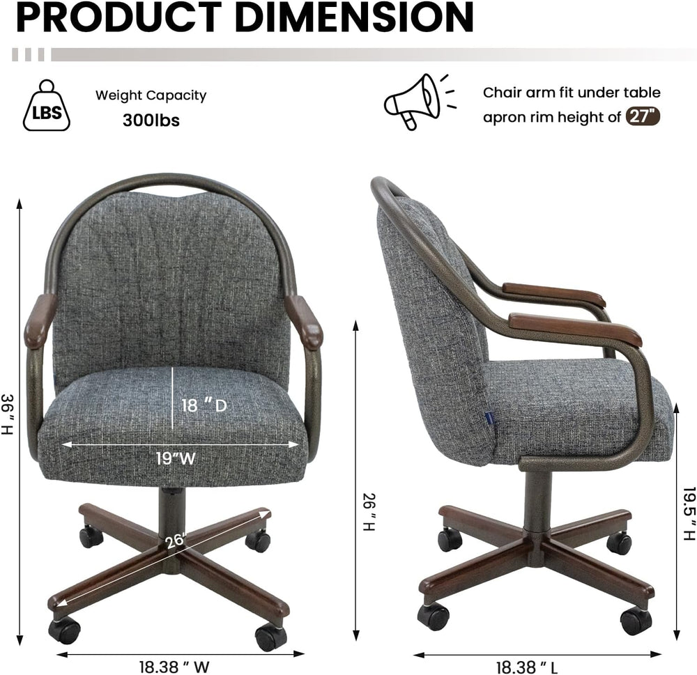 Chromcraft Medina Swivel-Tilt Caster Dining Chair - Walnut - Indigo - 2pc