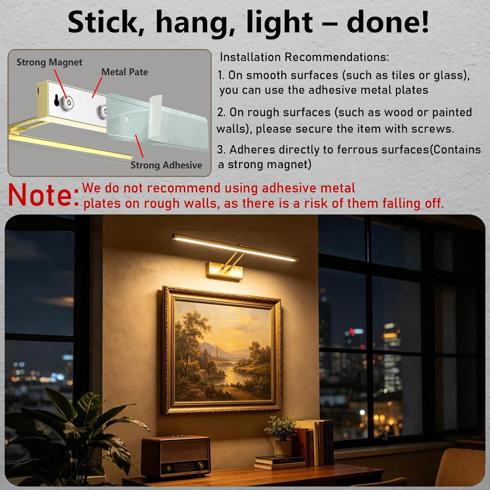 24" Wireless Picture Light, Dimmable Rechargeable Wall Light for Artwork