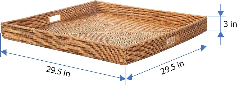 KOUBOO Square Rattan Jumbo Centerpiece Tray, 39.5 in x 39.5 in, Honey-Brown