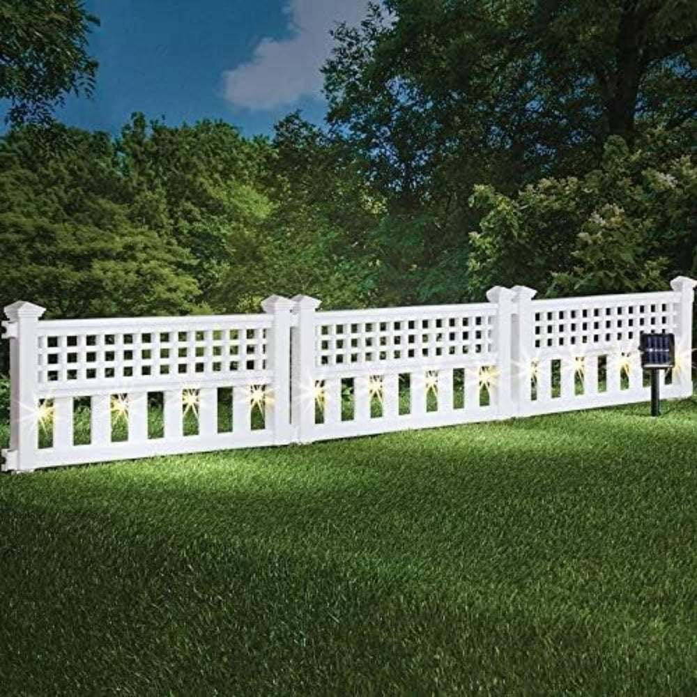 SkyMall 8-Piece Solar Garden Border Fence with Corner Posts, White Decorative...