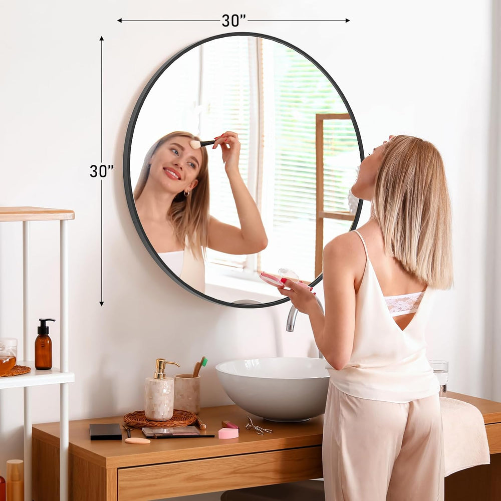 Sweetcrispy 30 Inch Round Wall Mirror, Bathroom Mirror for Over Sink