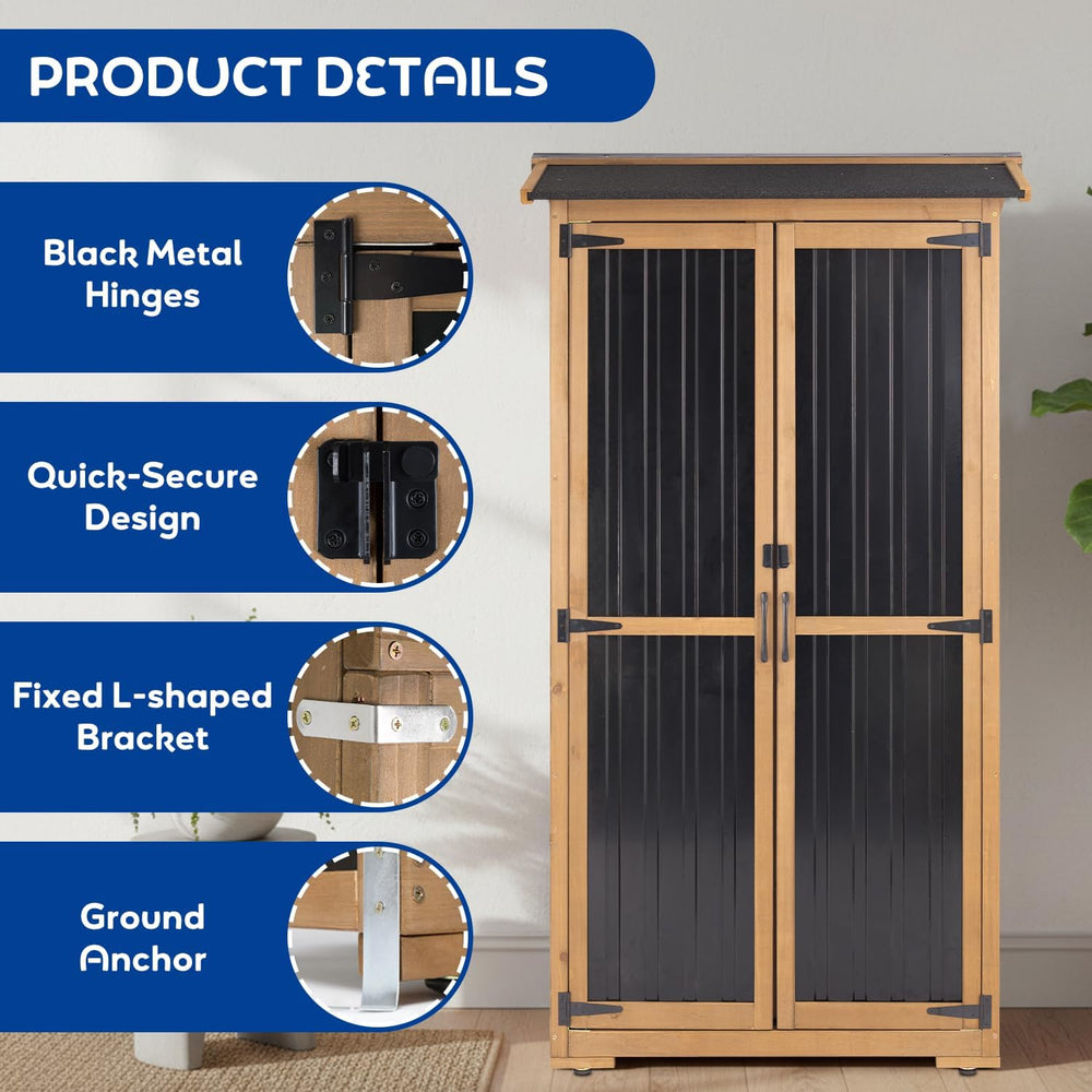 Storage Cabinet Outdoor Garage Cabinets with 3 Adjustable Shelves, Lockable D...