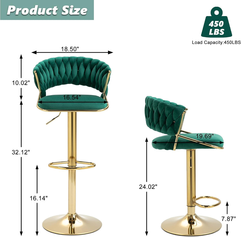 High Back Swivel Bar Stools Set of 2, Velvet Adjustable Gold Counter Barstool...
