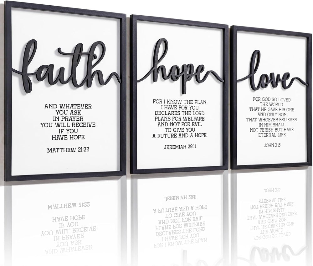 3D Wood Faith Hope Love Wall Decor, Christian Wall Art Bible Verses Wall Deco...