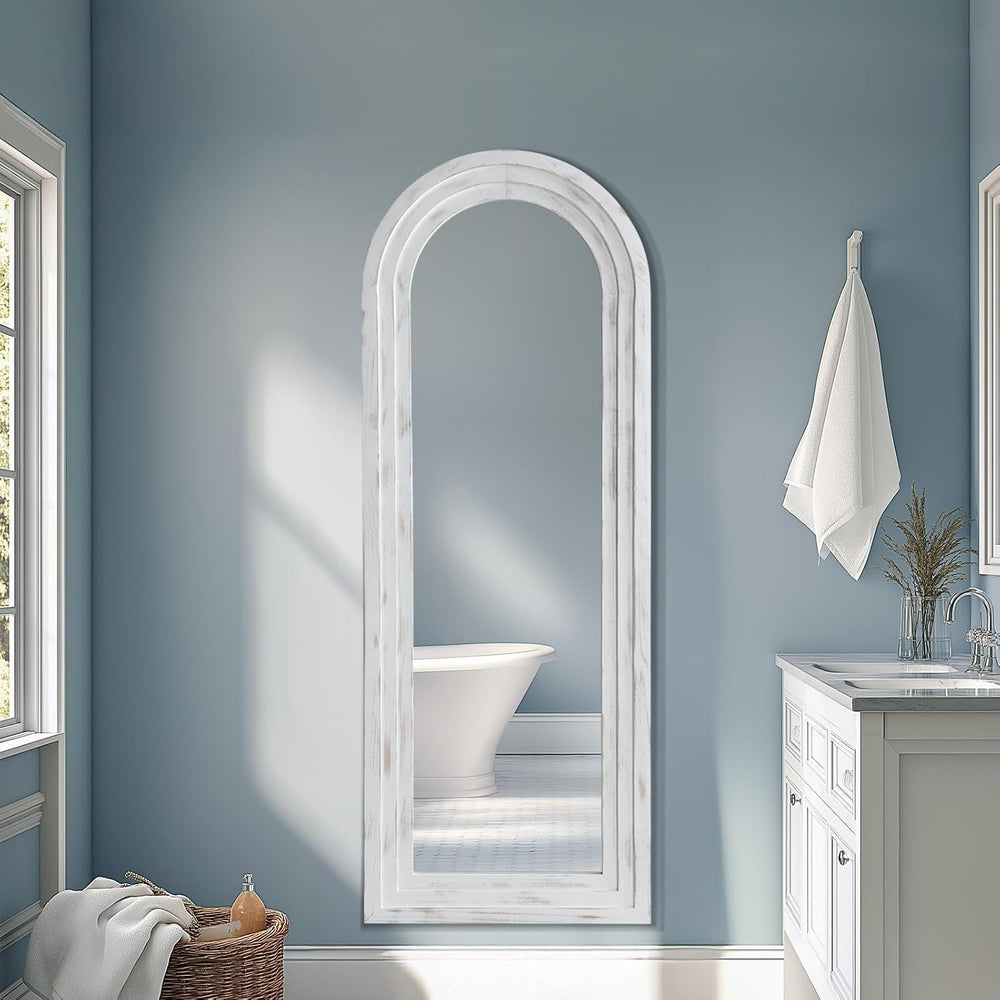 MirrMuse Arched Floor Full Length Mirror with Wood Frame, 56"x21" R...