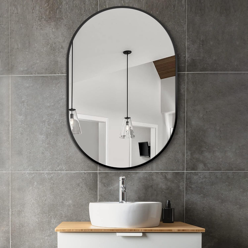 Delma 36x24 Black Oval Bathroom Mirror for Over Sink, Aluminum Frame