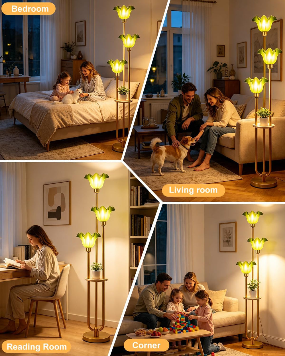 Green Flower Floor Lamp for Living Room, Mid Century Modern Floor Lamp Dimmab...