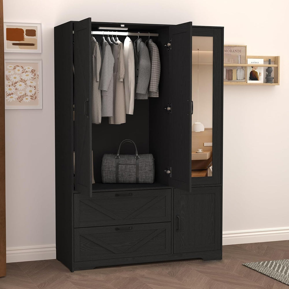 72'' Armoire Wardrobe Closet with Mirror Door & Light, Farmhouse ...