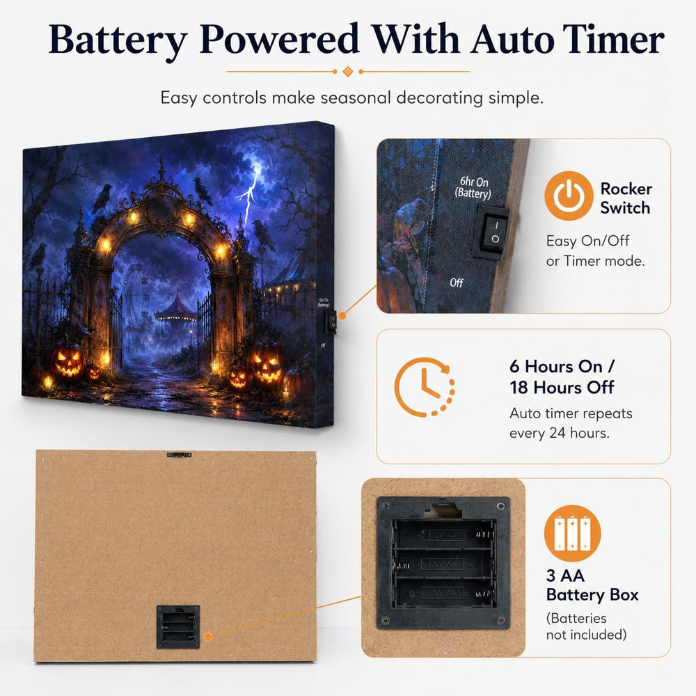 Artiluxy Halloween LED Canvas Wall Art, Haunted Amusement Park, 20x15 Inch