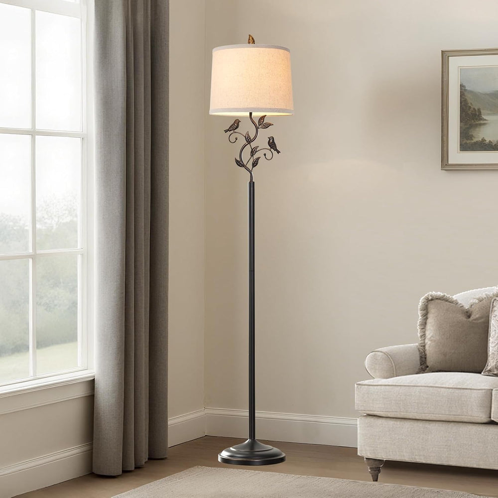 63" Rustic Unique Bird Leaf Floor Lamp for Living Room