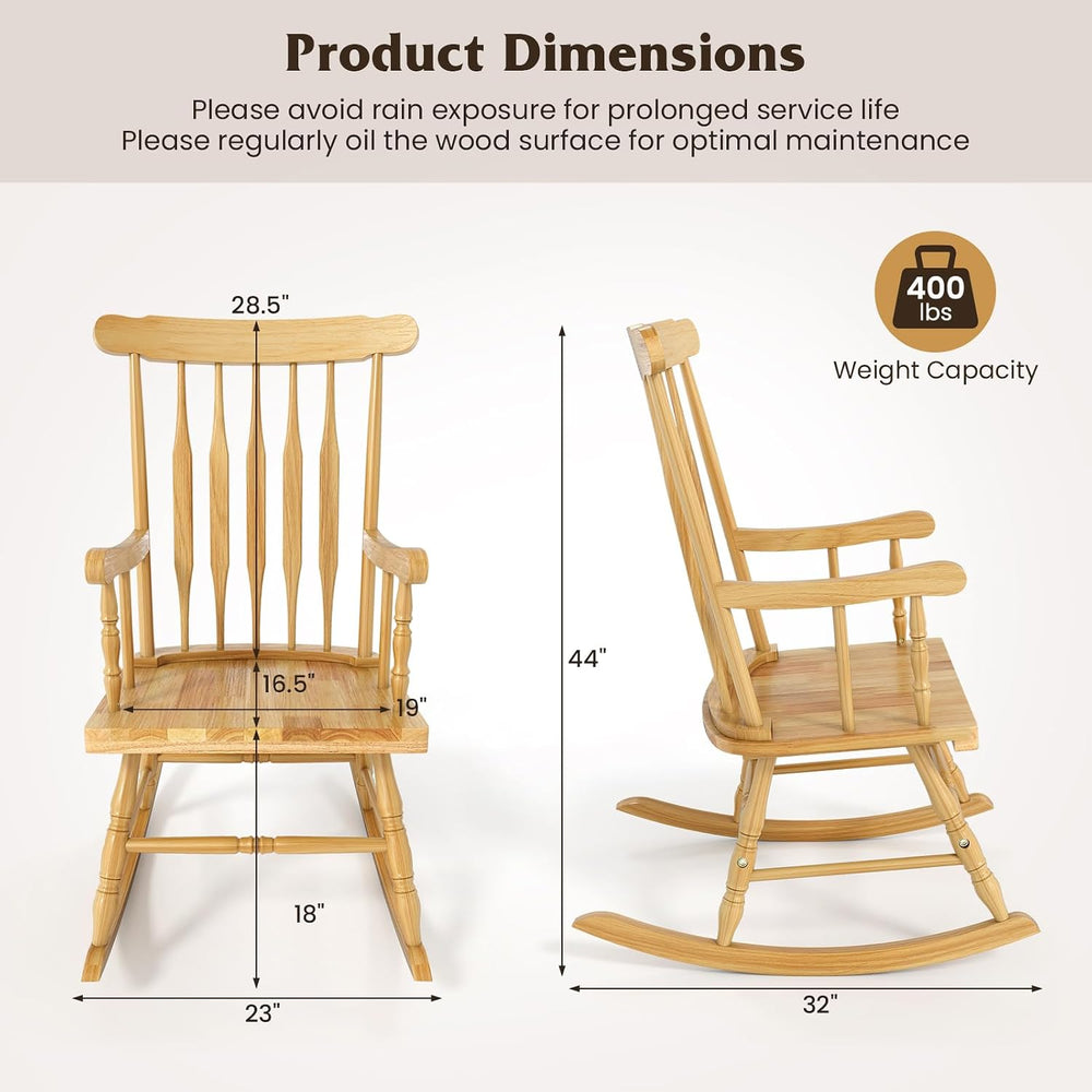 Tangkula Patio Rocking Chair, Solid Rubber Wood Frame, Natural, 1 Pack