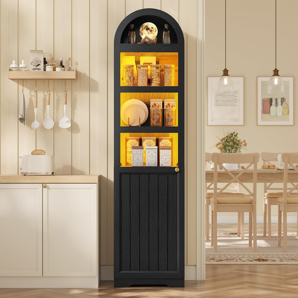 UPOSOJA 72" Tall Arched Narrow Bathroom Storage Cabinet with Lights, Sli...